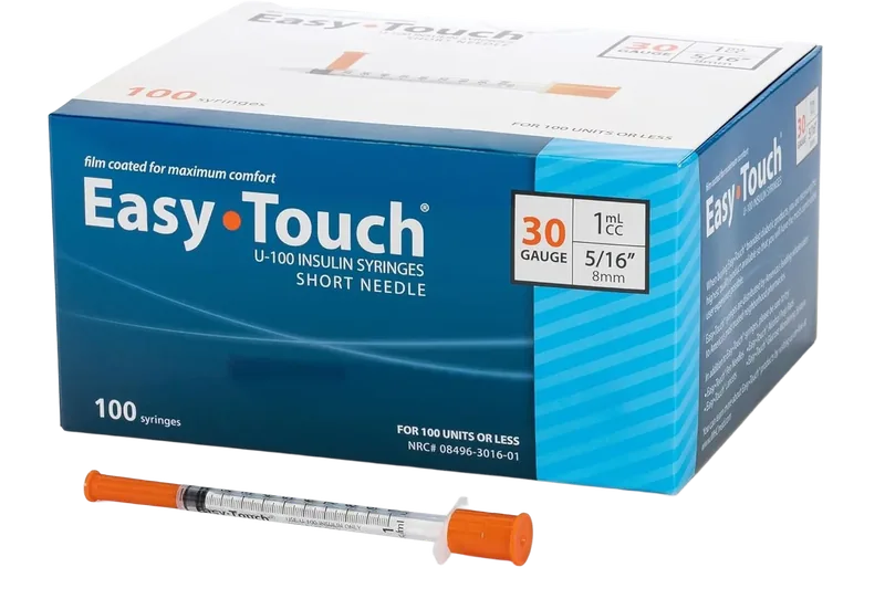 Easy Touch 30 Gauge U-100 Insulin Syringes (30G 1cc 5/16") with 5/16" Long Needle, 1cc (100 Unit Capacity) vial